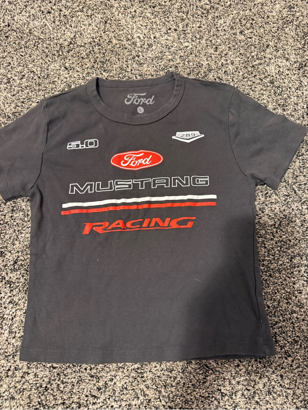 Ford Black Kids Mustang Racing Tee with Red & White Graphics